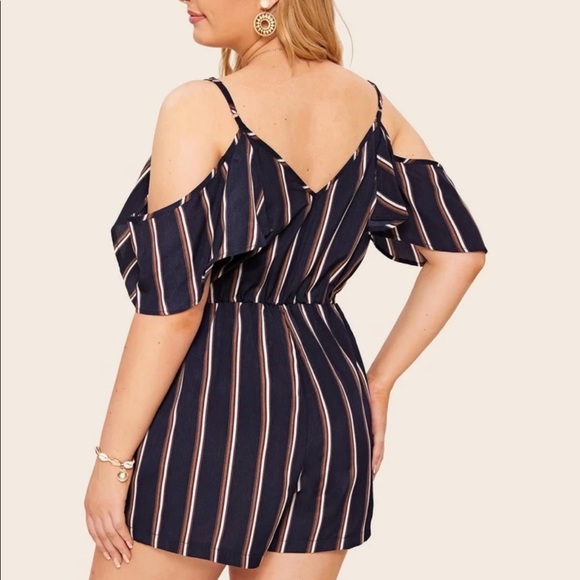 •NEW•1X-3X•SHERRY STRIPED OPEN SHOULDER ROMPER•NWT - Picture 3 of 12